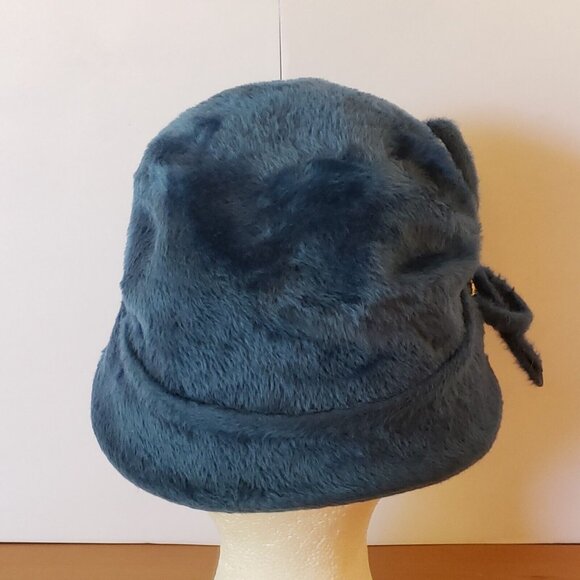 Vintage Angora Flapper Hat Blue Wool Cloche Splendid Etui Town Country Deco UK main image 5